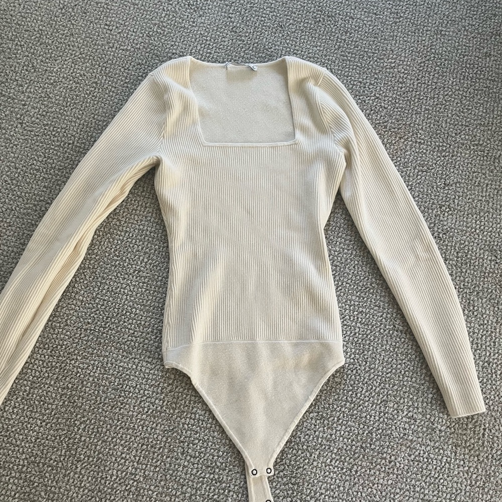 Cream Ribbed Long Sleeve Bodysuit